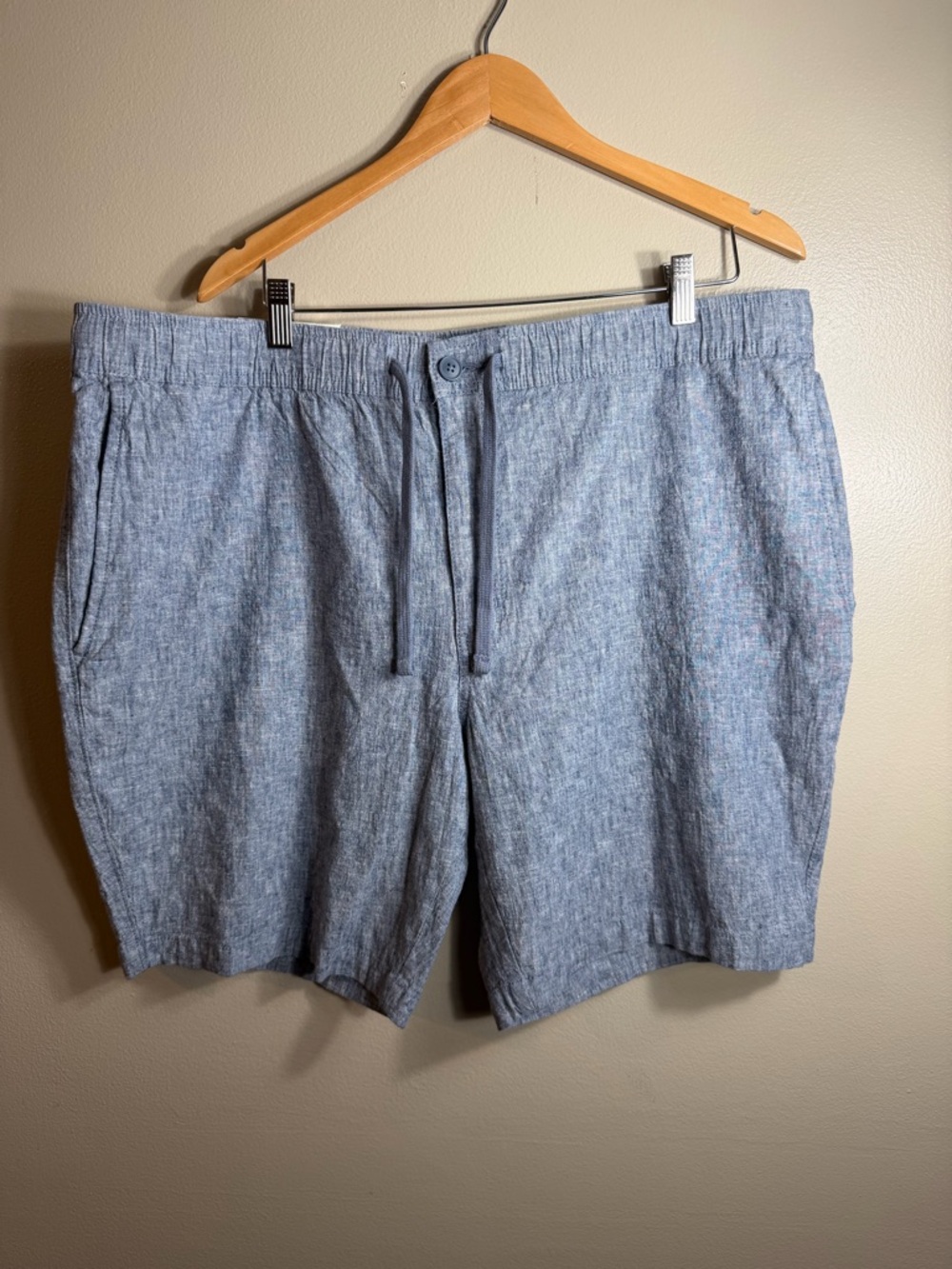 NWT JCPenney Chambray Linen Blend Drawstring Shorts XXL Lightweight Blue